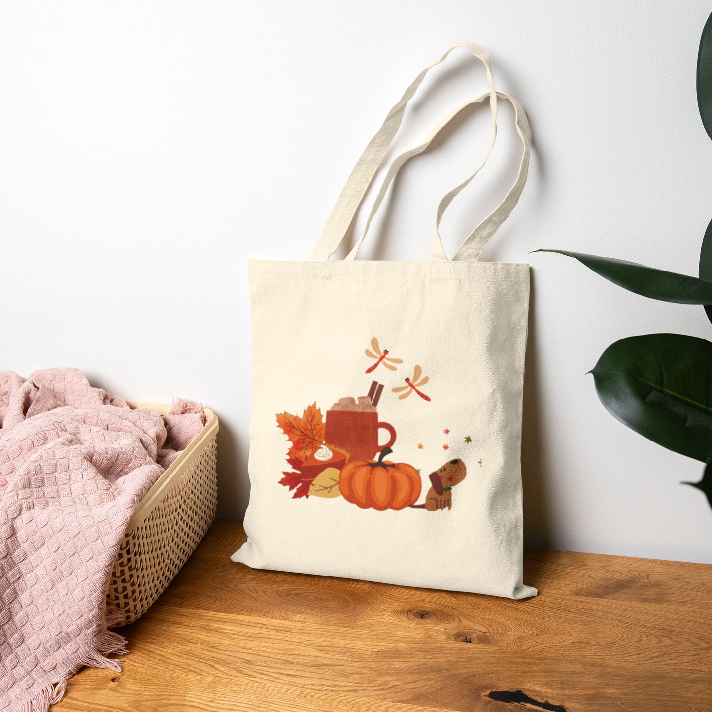 Autumn-Themed Cotton Canvas Tote Bag